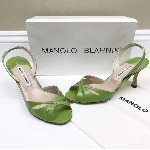 Manolo Blahnik Shoes - Manolo Blahnik “Carolyne” green slingbacks